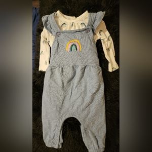 Crown & Ivy Baby Rainbow Ruffle Overalls, 6 month